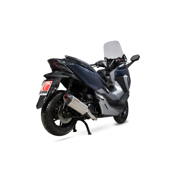 Scorpion Exhaust Honda Forza 300 2018 - 2021 Serket Parallel Full System Brushed Stainless Steel Sleeve